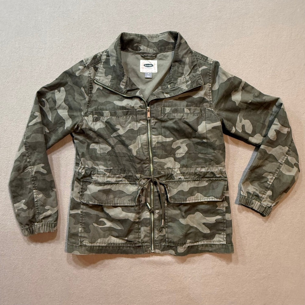 Old Navy Camo Military Field Army Green Utility Streetwear Zip Up Jacket Women M